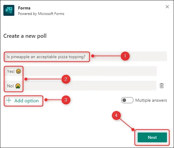 如何在microsoft Teams中创建快速投票