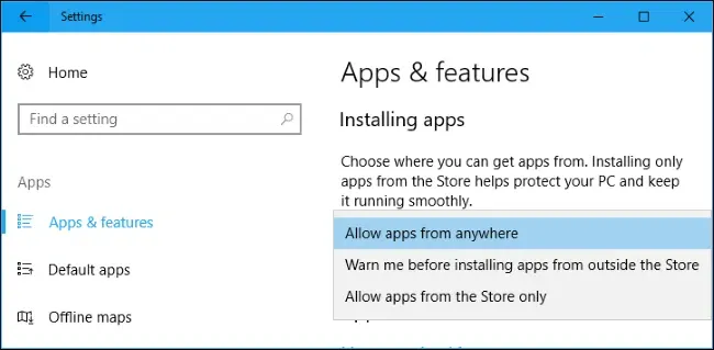 如何在windows 10 上仅允许来自应用商店的应用 和白名单桌面应用