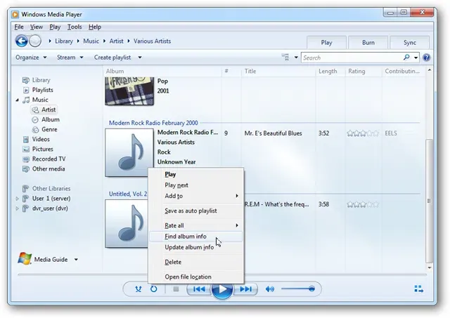 Windows Media Player 12でメタデータとカバーアートを更新する