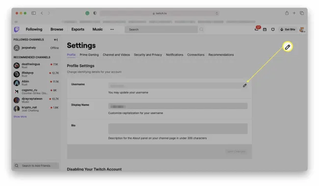 Twitchのユーザー名を変更する方法